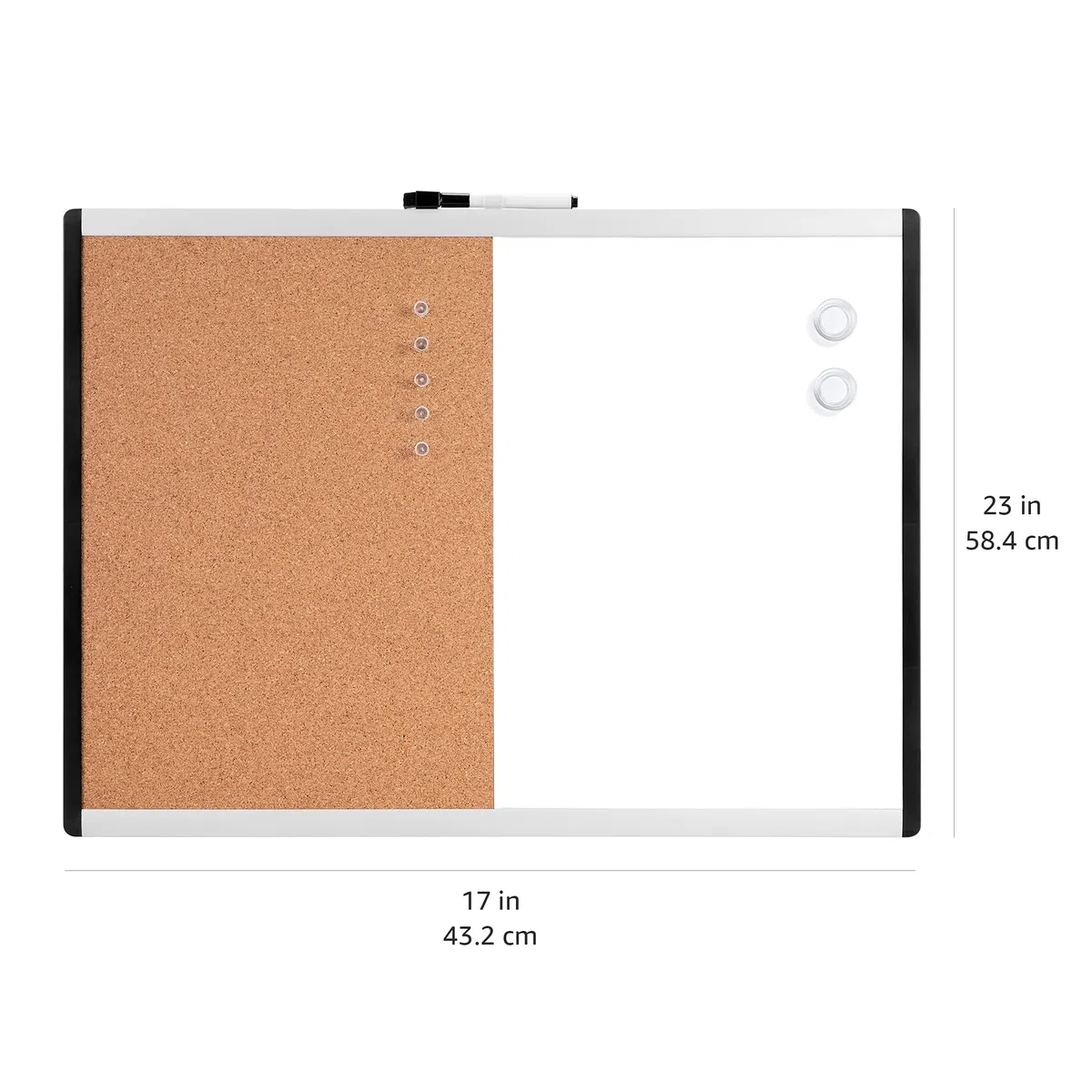 Amazon Basics Rettangolare Lavagna magnetica cancellabile e bacheca combinata, con struttura in plastica e alluminio, Confezione singola, 43 x 58 cm, Bianco, giallo