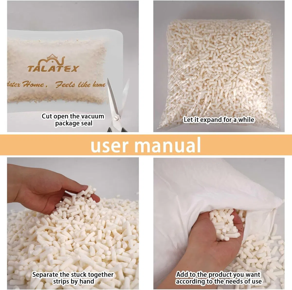 Talatex Imbottitura in lattice naturale triturato, 210 g, imbottitura sfusa e imbottitura per cuscini, 100% lattice naturale, supporto e antipolvere, per lavori fai da te, letti e cuscini per animali