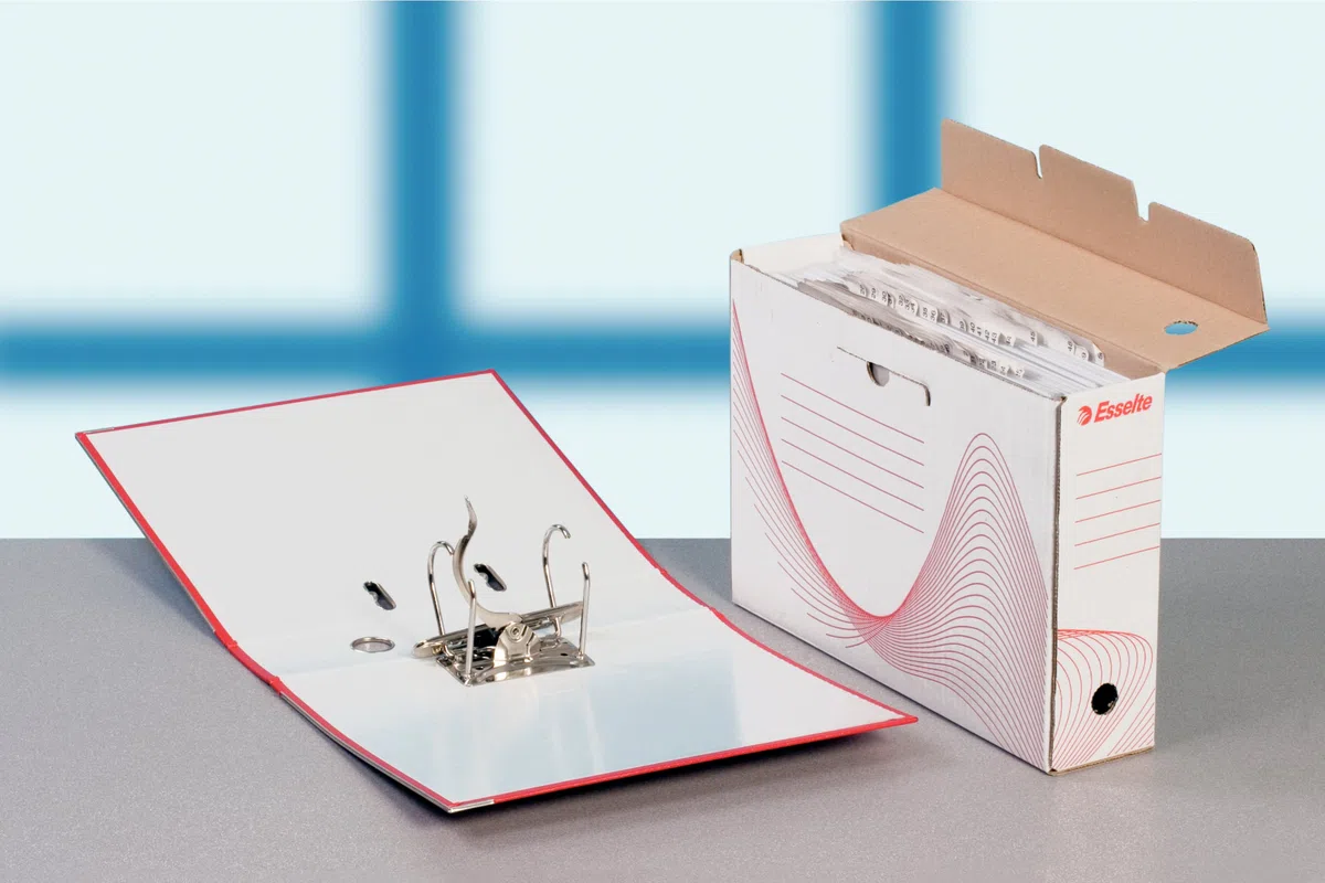 ESSELTE Boxy 100 Scatola Archivio - Dim. 25 x 35 x 10 cm - Per i Documenti F.to A4, Riciclabile al 100 %, Certificato FSC, Confezione da 10 Pezzi, Bianco - 20172