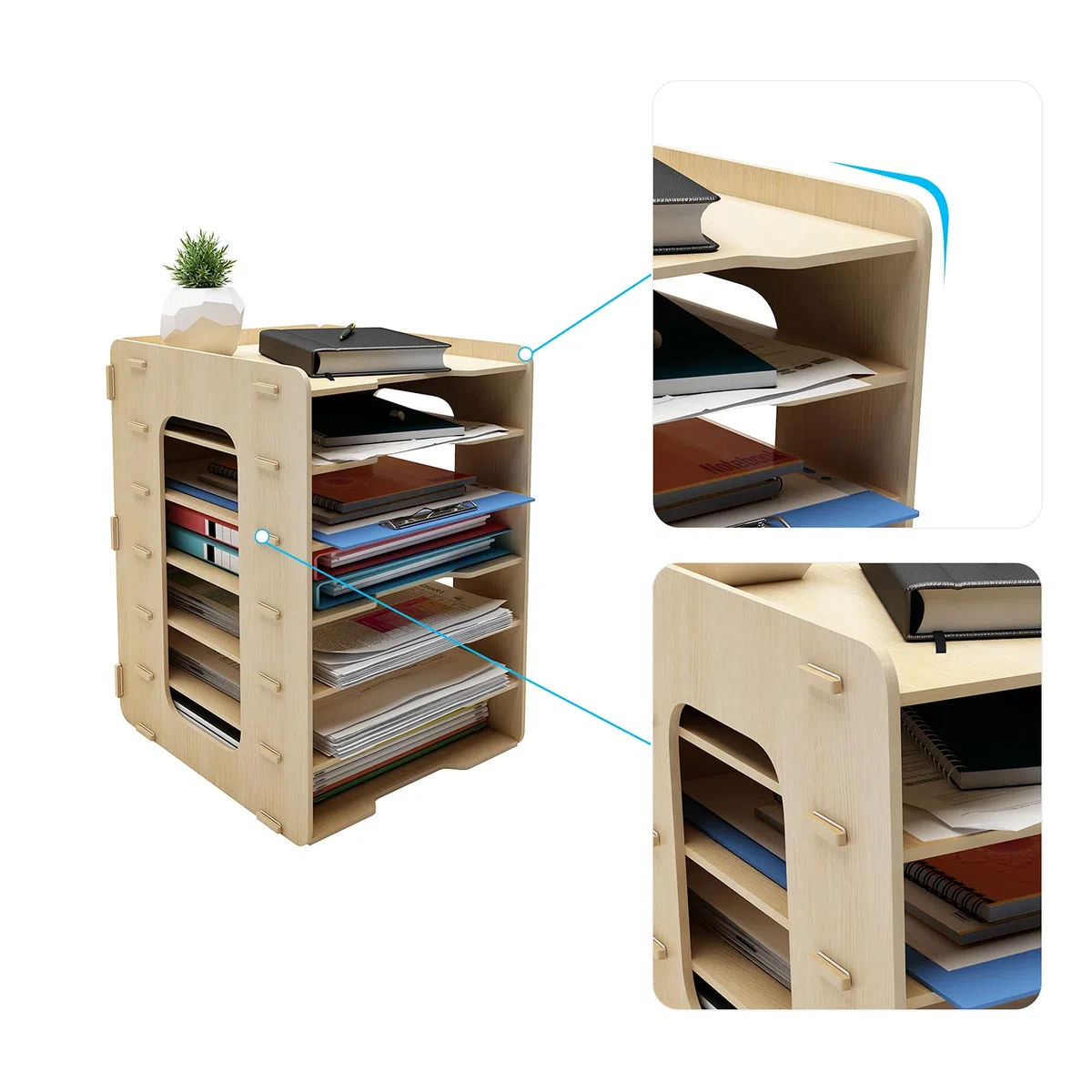 PUNCIA Organizer Scrivania 7 Ripiani in Legno Organizzatore Documenti Armadio Desktop Document Organizer Contenitore Libri Scrivania Scatola Archivio Porta Fogli A4 Porta Documenti per Ufficio Casa