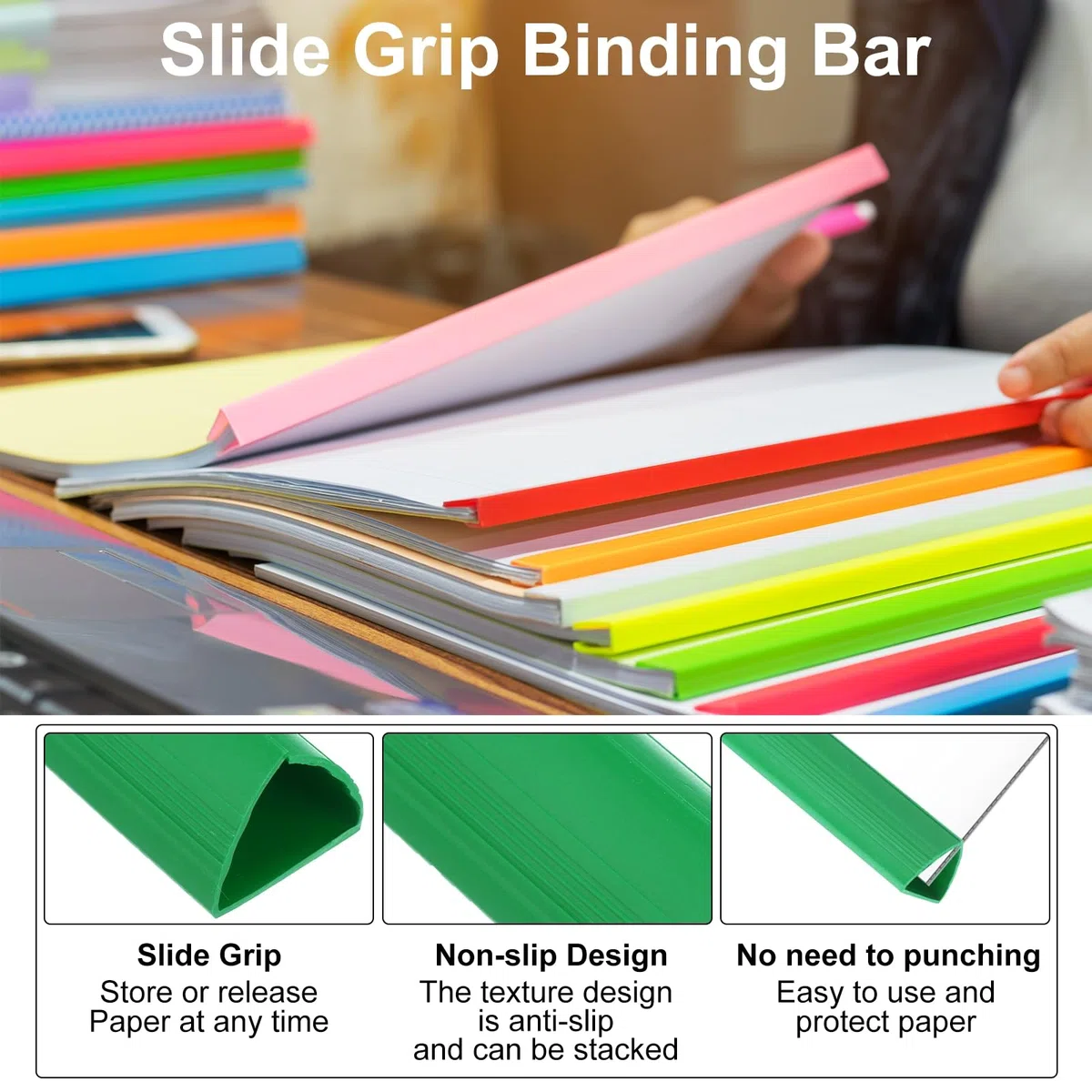 PATIKIL 10pz Barre Rilegatura, 25mm Dorsi Plastici Rilegatura 220 Fogli Capacità Raccoglitore Rapporto Formato A4 Raccoglitore Presentazione Triangolare per Copertina Rapporto, Verde
