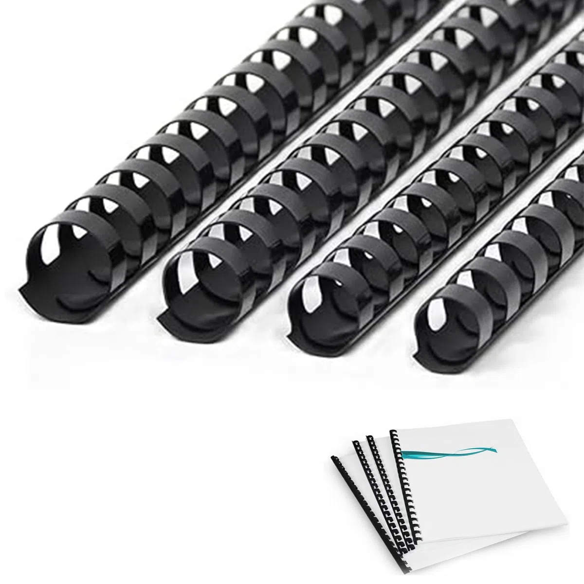 Comioke Dorsi Plastici per Rilegatura, 12/14/16/18mm Pettini per Rilegatura, Dorsi Rilegafogli, Rilegatrice Spirale, 80-140 Fogli, Nero, A4, 21 Fori, Confezione da 80 Pezzi