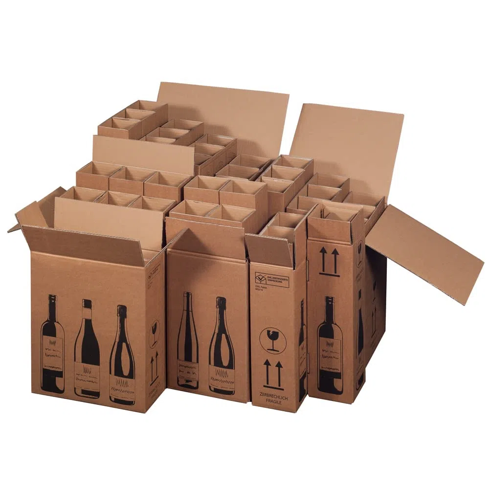 Karton-Billiger | Cartone di Spedizione per Bottiglie di Vino Certificato PTZ, DPD, Hermes, UPS - 8 Taglie, da 1 a 12 Bottiglie