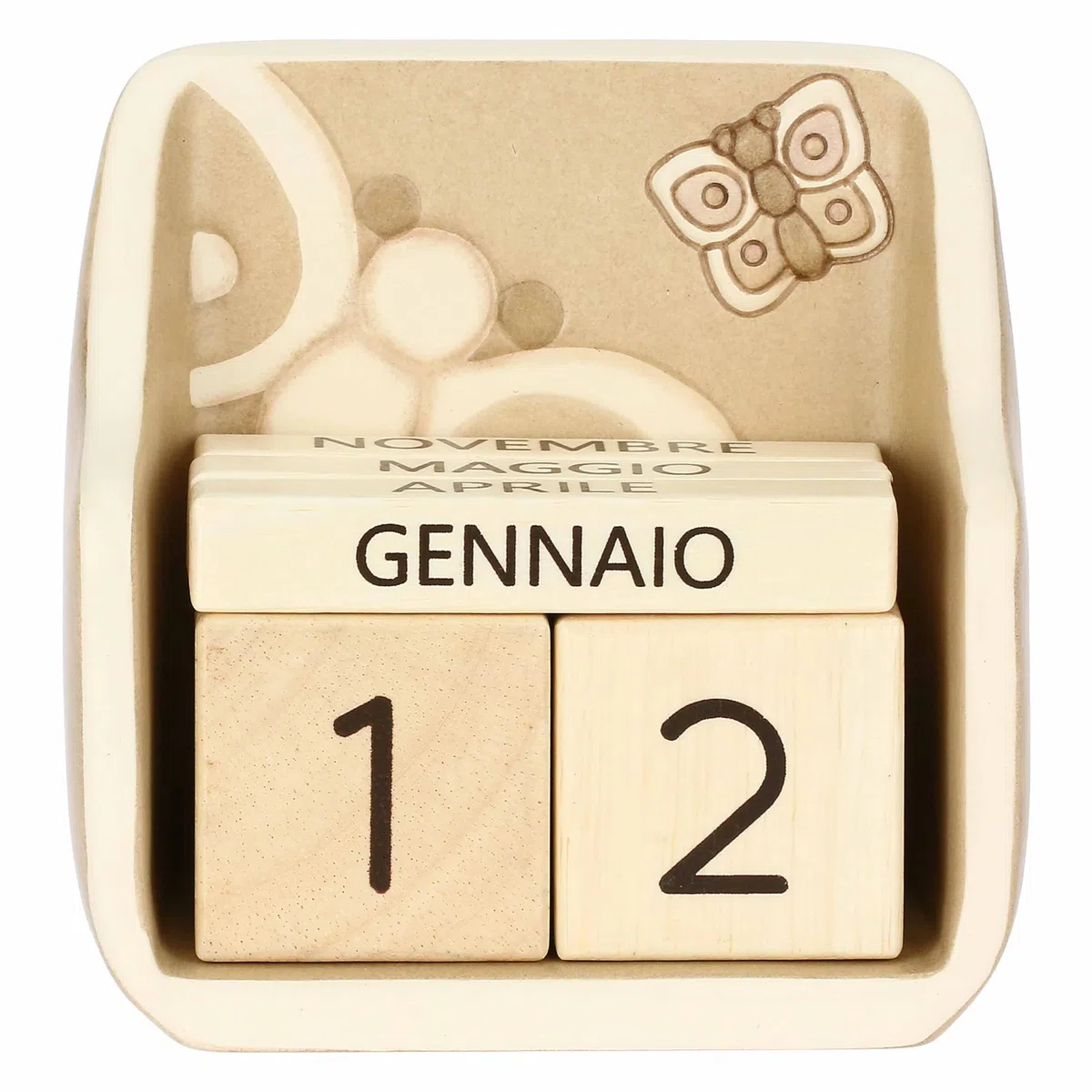 THUN, Calendario da Tavolo in Ceramica Decorata a Mano, Linea Iconic Elegance, Idea Regalo per la Casa, 11.4 x 11.4 x 6 cm