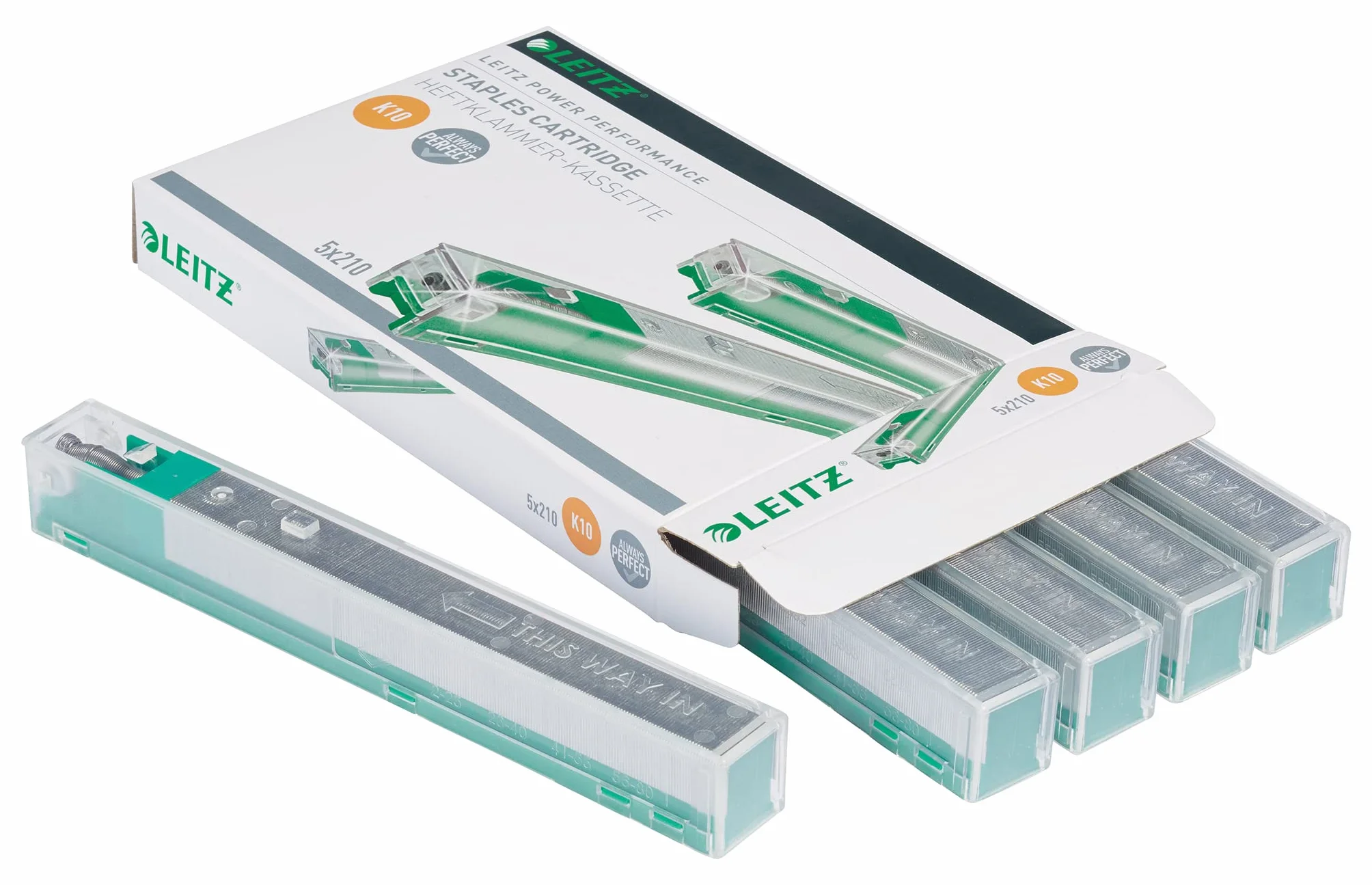 Leitz Power Performance Cassettes d'Agrafes Heavy Duty K10, Galvanisé, Boîte de 5 Cassettes, 5 x 210 Agrafes, 55930000