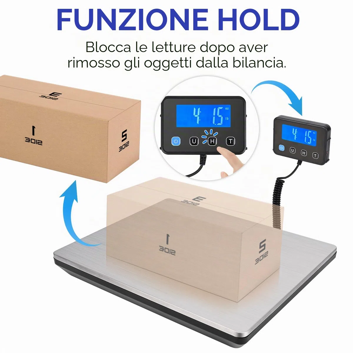 Bilancia Pesa Pacchi, 50g-200kg Bilancia Postale, Bilancia Digitale con Hold e Funzione Tara per Affari Bagagli Ufficio, Piattaforma in Acciaio Inossidabile, Display LCD Esterno