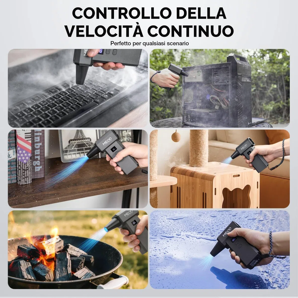 MECO ELEVERDE Soffiatore a Batteria Potente, Aria Compressa Elettrico 220.000 RPM, 100 Velocità, Schermo LED, 8000 mAh, Mini Soffiatore Portatile Air Blower Duster per Pulizia PC, Auto, Tastiera