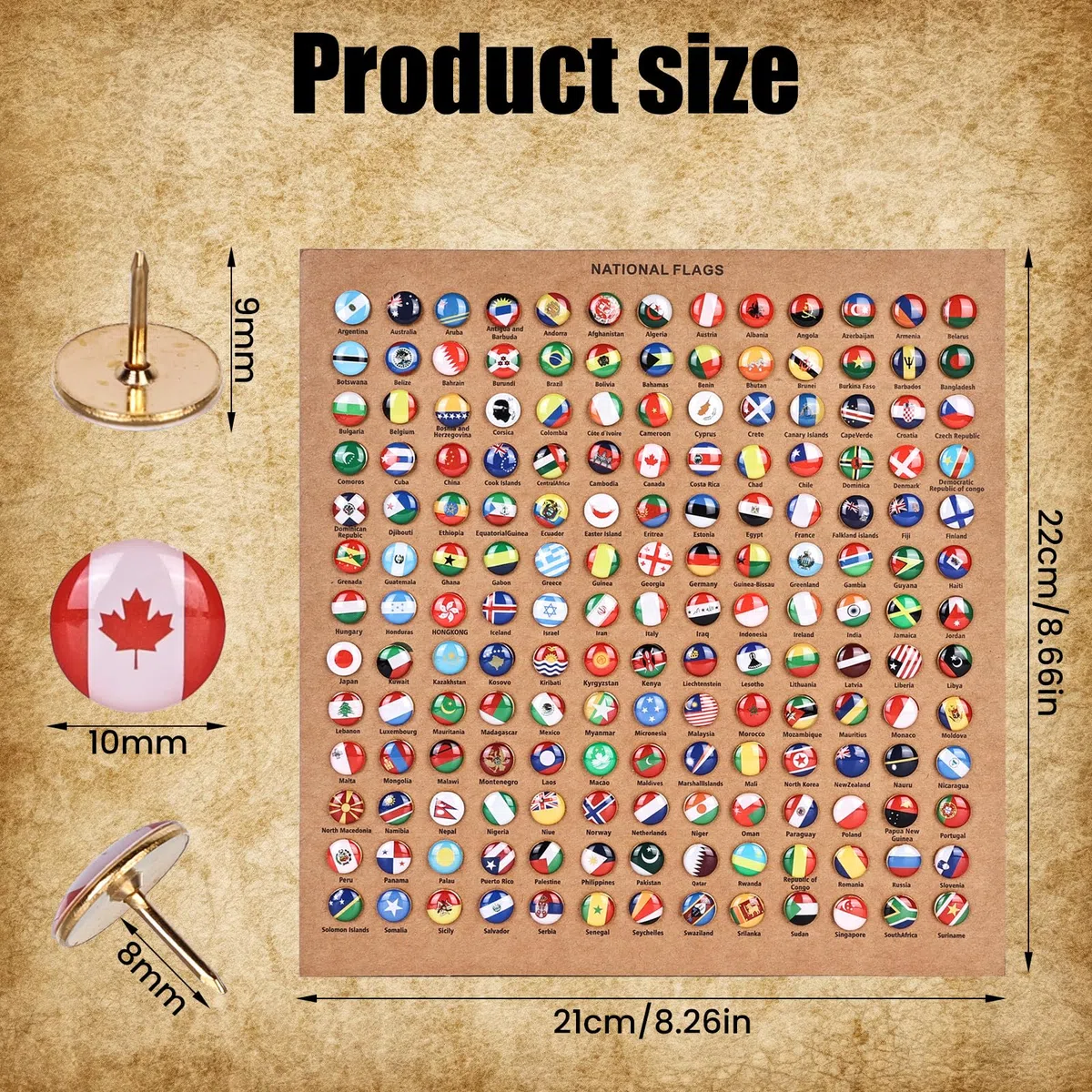 Puntine Bandiera Nazionale: 291 Pezzi Decorativi Paesi Mappa Con Piastre di Sughero, Spilli Metallici Creativi Per Cruscotto Fai-da-te