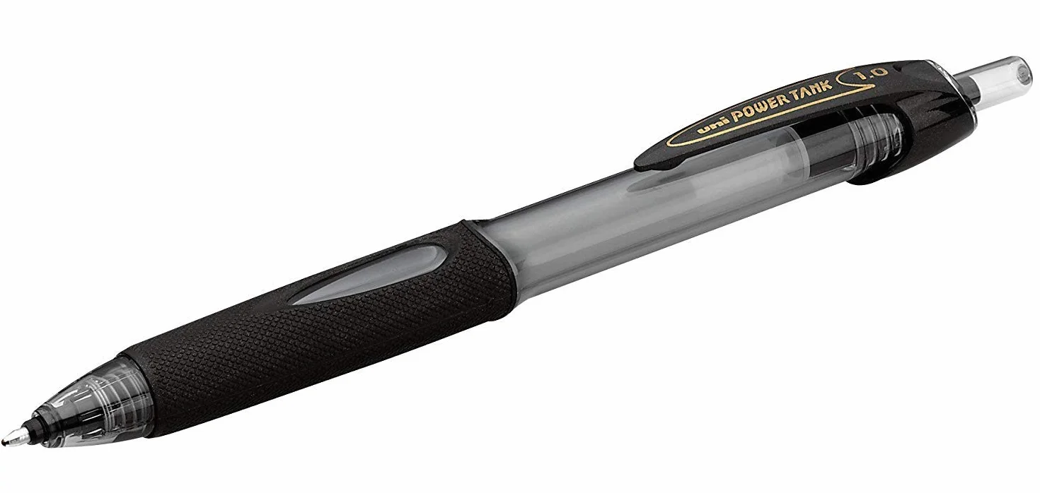 Uniball Power Tank Rt Penna a sfera retrattile, Bold 1 mm, inchiostro nero, fumè/nero