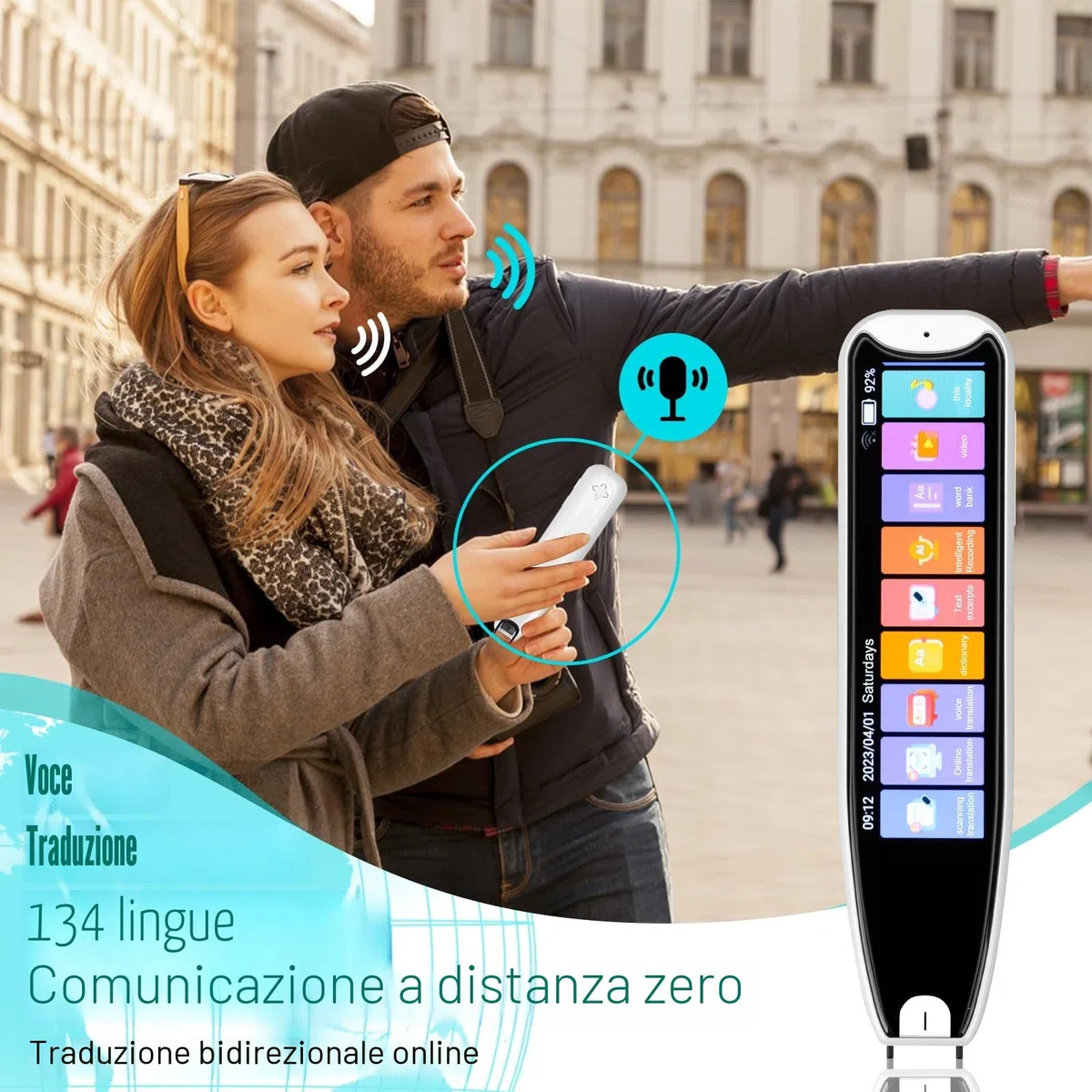 Penna Scanner Traduttore con OCR - Traduzione Istantanea 142 Lingue, Touchscreen LCD, Offline/Speech-to-Text, Ideale per Dislessia, Studio/Viaggi (Bianco)