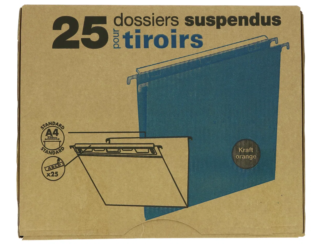 Elba - 400126767 Cartelle Sospese per Cassetto, Interasse 33, Fondo U, 30 mm, Formato Esterno 38 x 25, Arancio, Confezione da 25 Pezzi