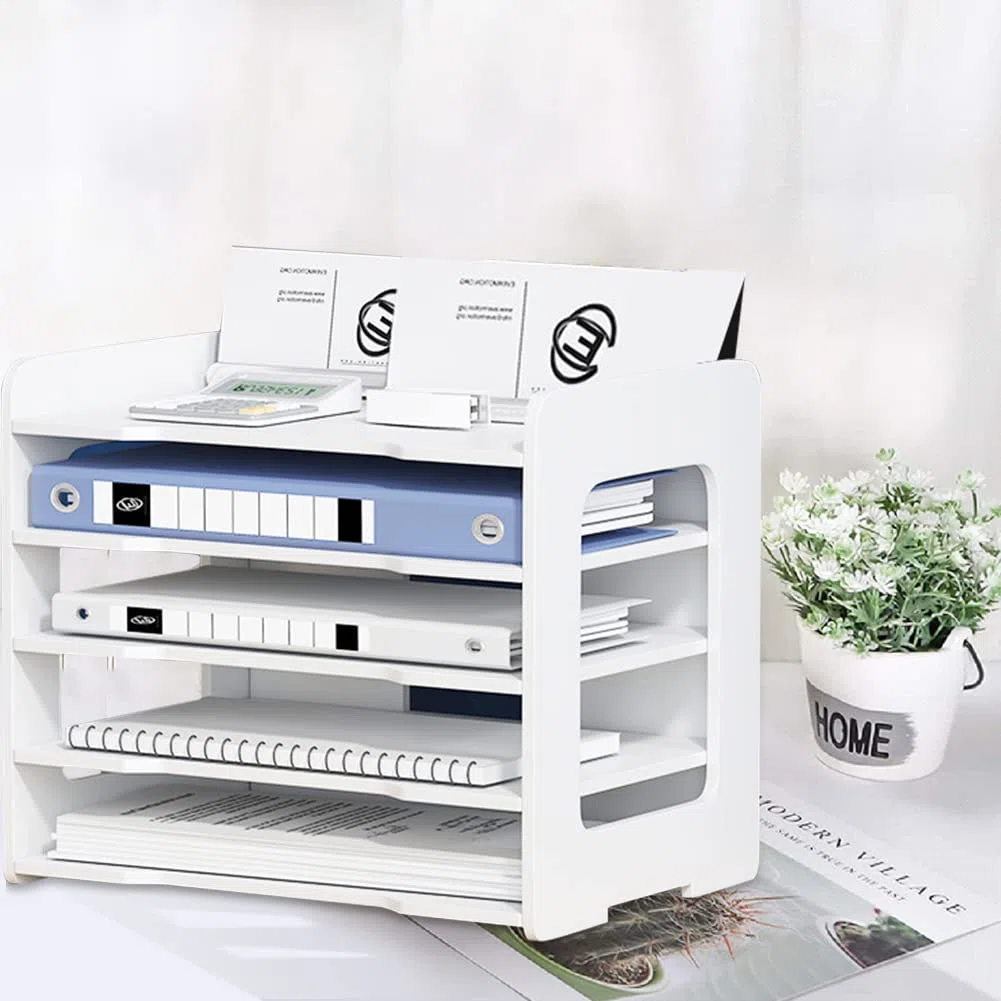Vassoio per lettere, organizer da scrivania a 5 livelli, impilabile, formato A4, organizer per documenti, cassetto delle lettere, organizzatore in legno, ufficio, scuola