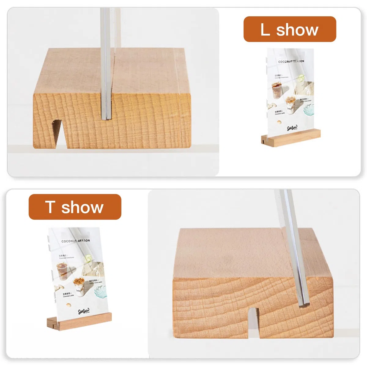 4 Pezzi Espositore Plexiglass A5 Espositore da Tavolo A5 Trasparente Porta Menu da Tavolo Espositori Plexiglass A5 Legno T Forma Porta Cartelli in Acrilico (21x14,8cm)