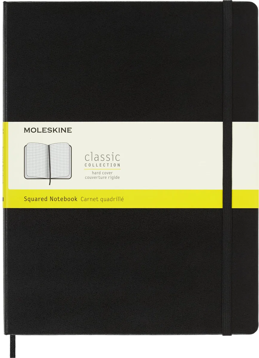 Moleskine Classic Notebook, Taccuino a Quadretti, Copertina Rigida e Chiusura Elastica, Formato XL 19 x 25 cm, Colore Nero, 192 Pagine