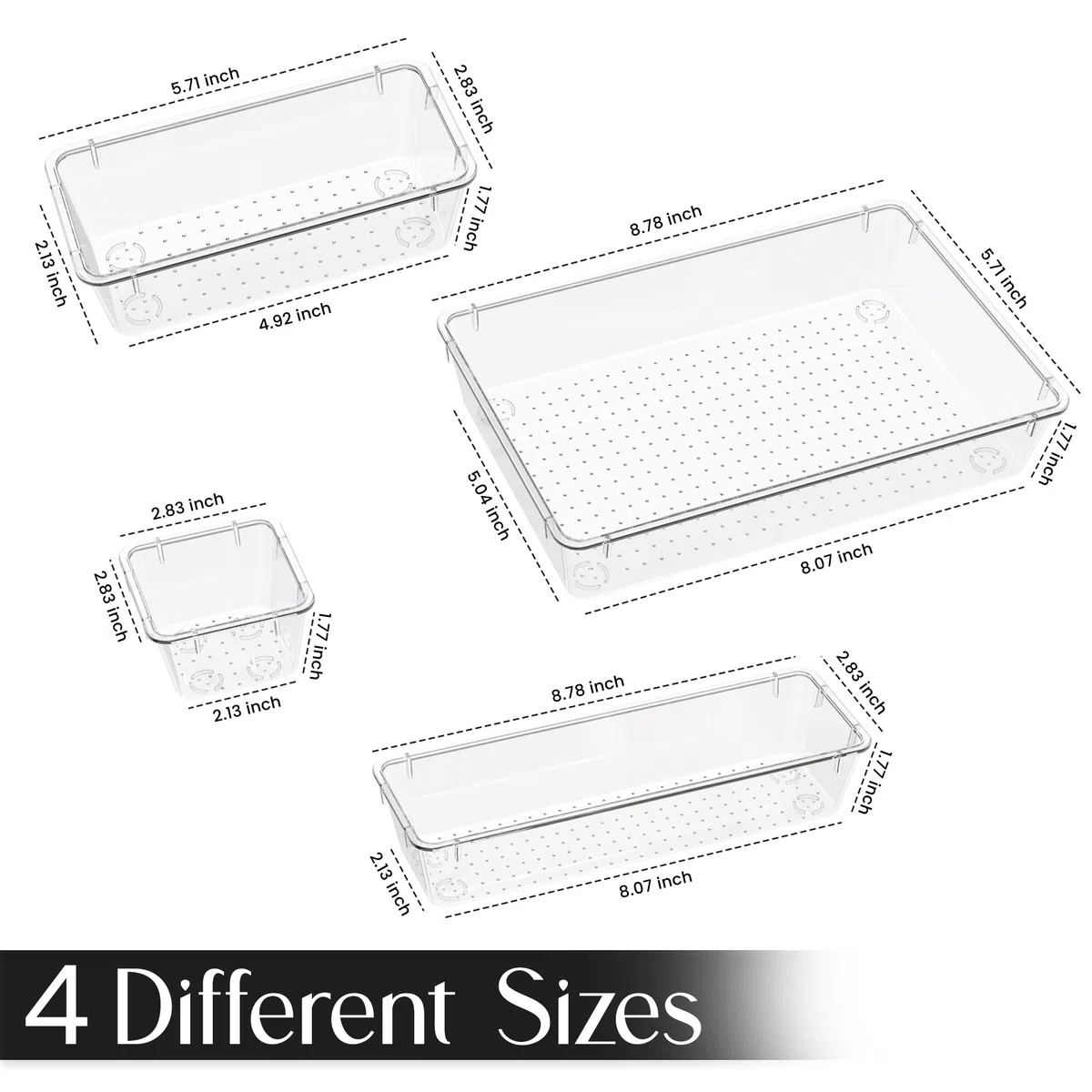 Kichly Confezione da 25 organizer per cassetti in plastica trasparente, per bagno, ufficio, cucina, camera da letto, trucco, scrivania, ecc