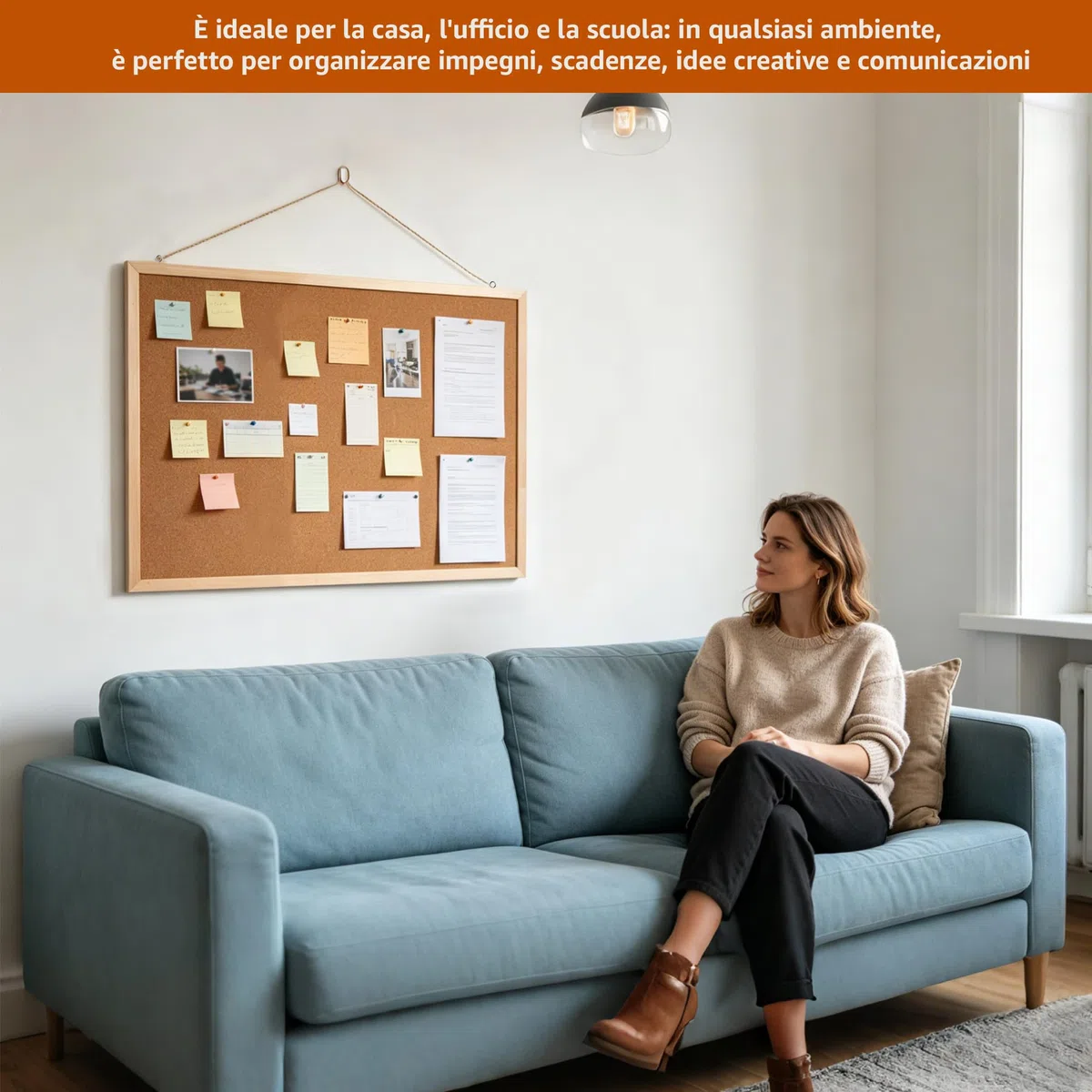 Pryma Lavagna in Sughero da Parete – Bacheca con 7 Puntine Incluse – Pannello Porta Appunti per Ufficio, Casa e Scuola (50x70 cm)