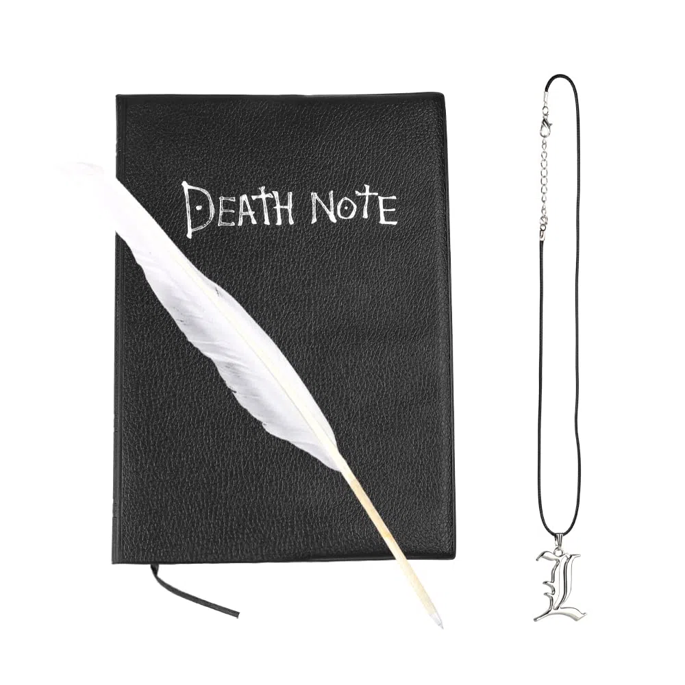 Diario Theme Death Note Notebook con Penna Piuma e Collana, Fashion Anime per Cosplay, Scuola, Taccuino,21x 15 cm