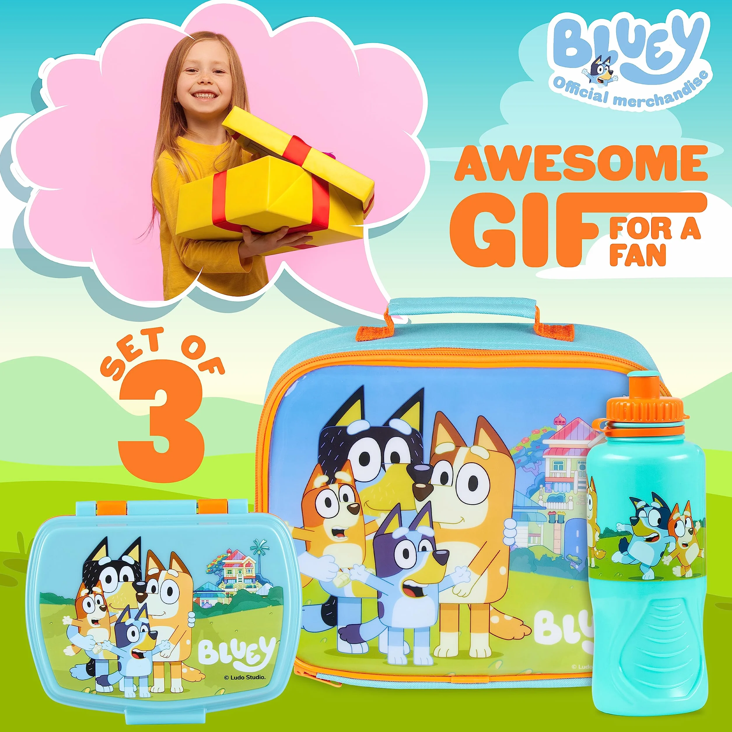 BlueY Borsa Termica Porta Pranzo - Set con Porta Merenda Bambini Scuola Materna Lunch Box e Borraccia 430 ml senza BPA Idea Regalo Bambini e Bambine
