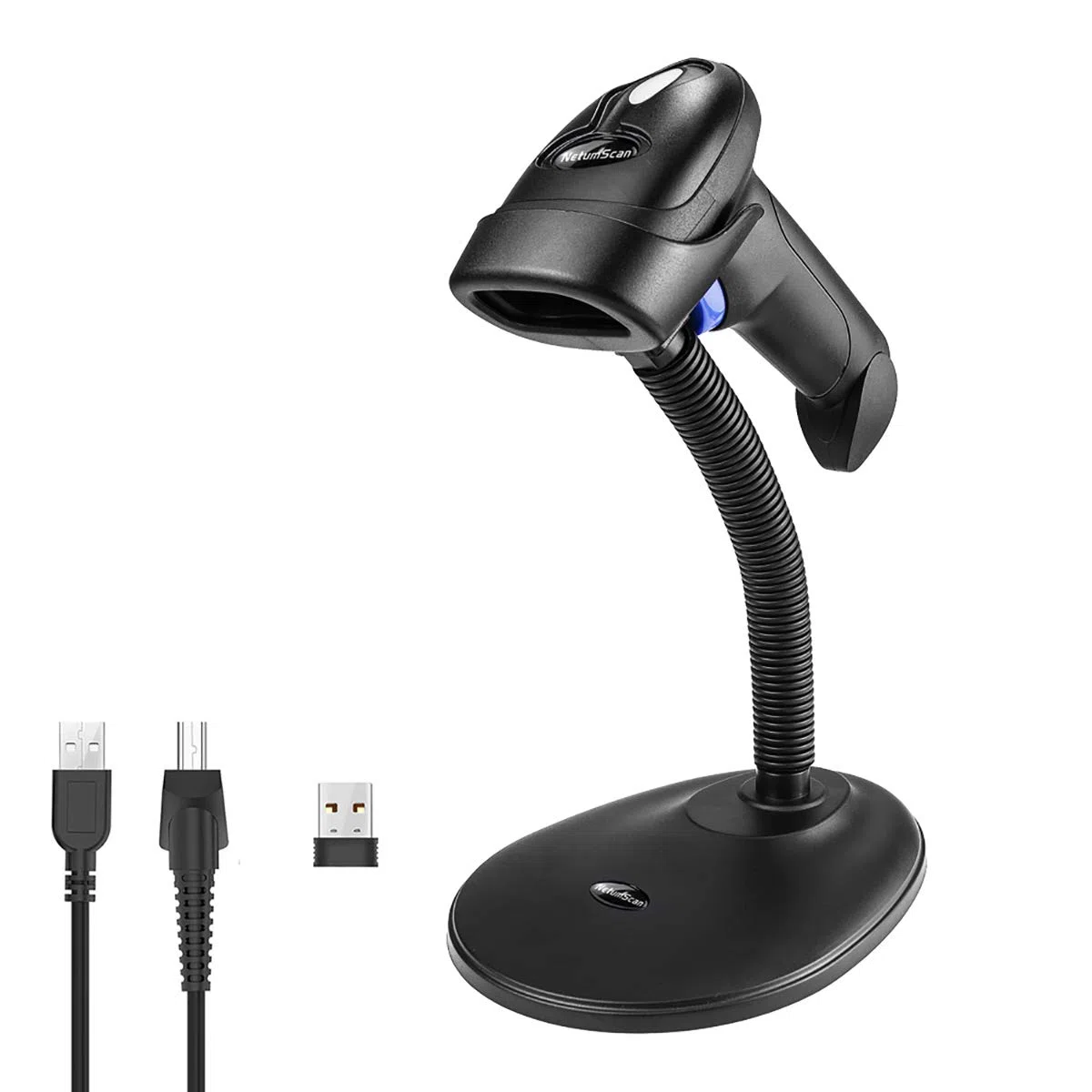 NetumScan Lettore Codici a Barre - Barcode Scanner Wireless Senza Fili 2.4Ghz USB 1D, Compatibile con PC, Legge Codici Riviste Giornali, Supporto Incluso NSL6S