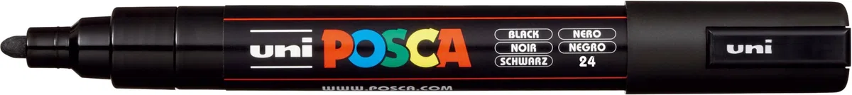 POSCA 205056 - Pennarello POSCA con punta rotonda medio-fine nero, 6 pezzi, PC-5M