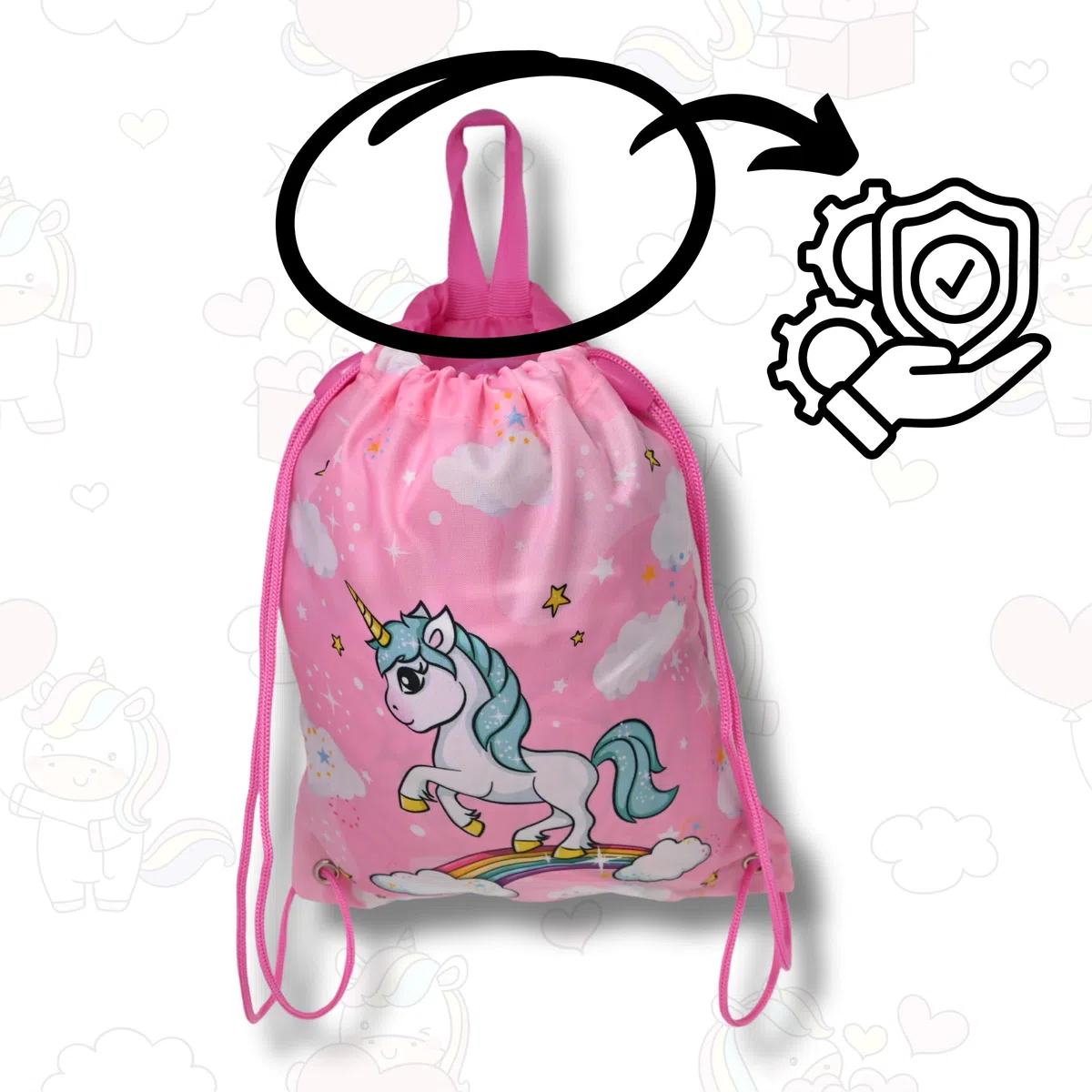Set zaino unicorno, contenitore pranzo, borraccia, sacca ginnastica, 3 pezzi, asilo, bottiglia
