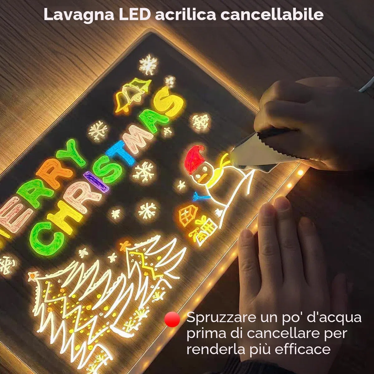 Lavagnetta in Acrilico con Luci LED,30CM*20CM Lavagna Luminosa Cancellabile per Disegnare Con Penna a 7 Colori e Supporto Regolabile, Lavagna Magica, per Casa, Scuola, Negozio, Bar
