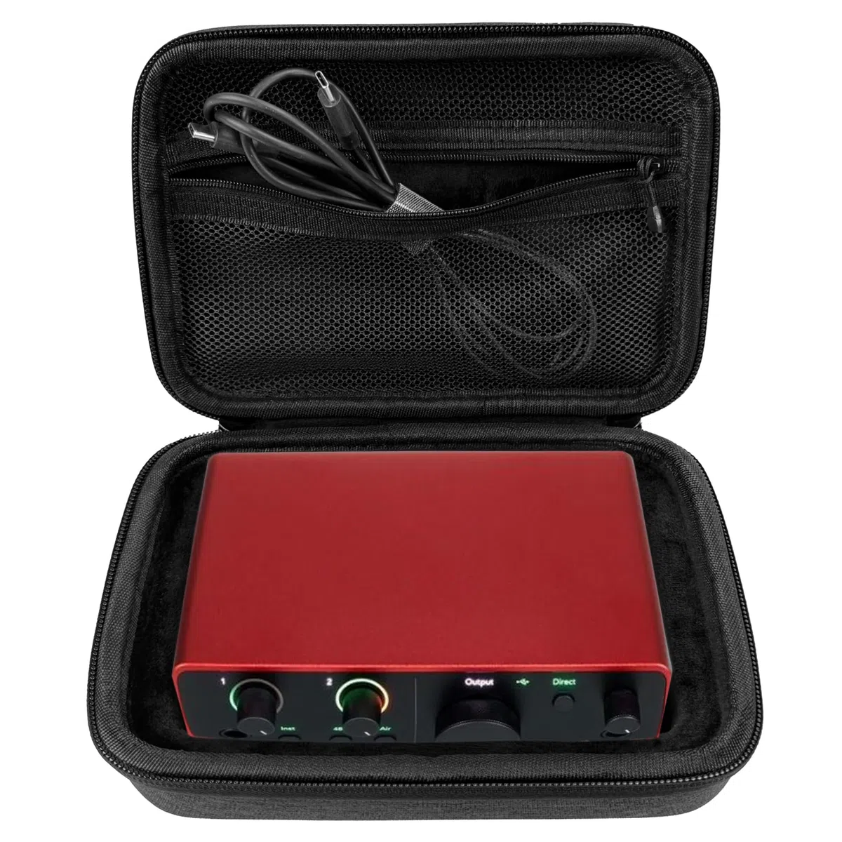 Musiin Custodia rigida per interfaccia audio compatibile con Focusrite Scarlett Solo 4a generazione, borsa portatile in EVA con fodera morbida, tasca in rete, doppia cerniera e manico in silicone per
