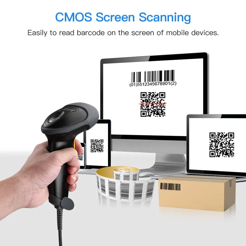 Eyoyo lettore di codici a barre 2D, Handheld Wired QR Barcode Scanner QR PDF417 Data Matrix Barcode Reader with USB Cable for PC Mac per Mobile Payment, Convenience Store
