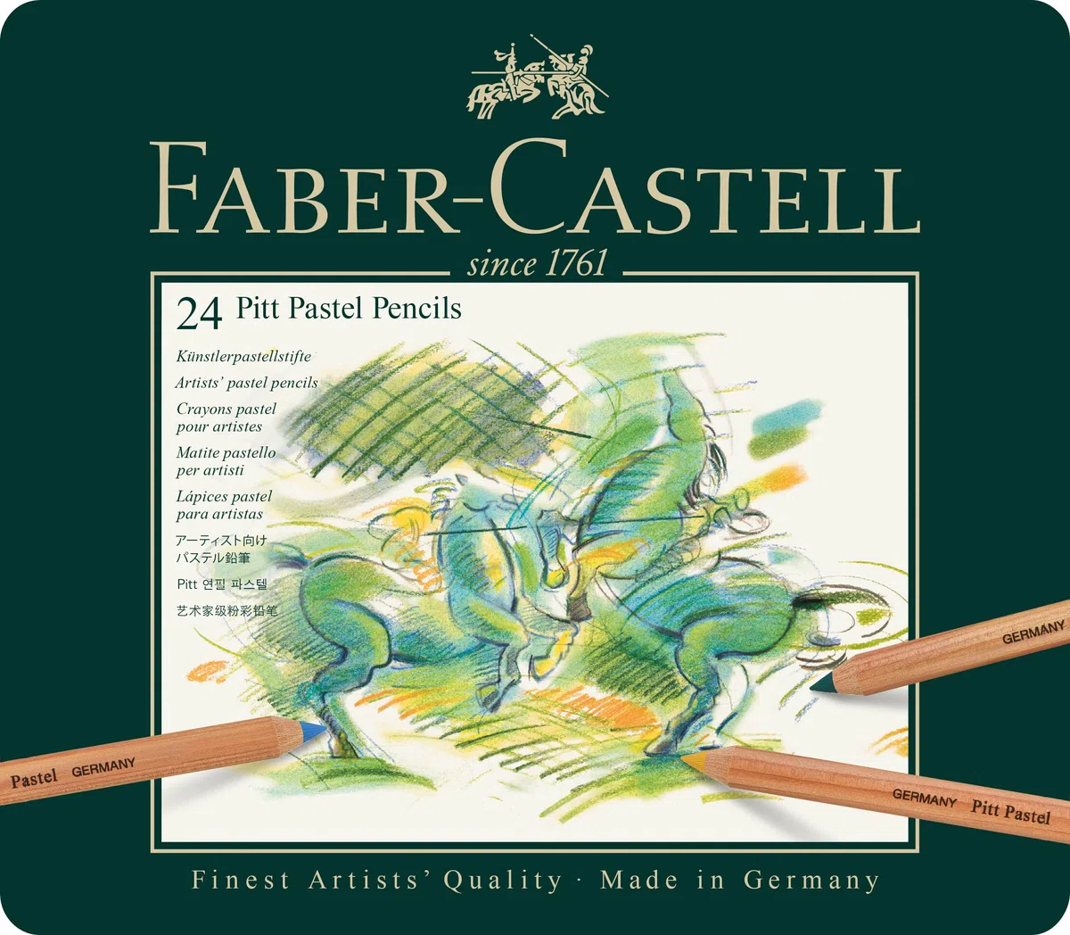 Faber-Castell 112124 - Matite colorate Pitt pastel, 24 matite colorate per artisti in astuccio di metallo, colori a prova di sbavature