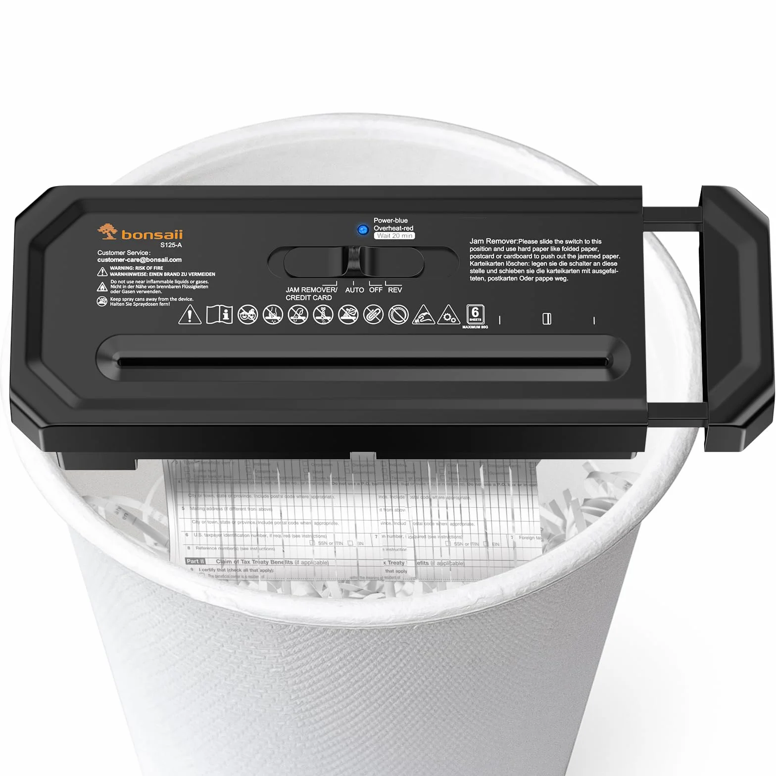 Bonsaii Tritadocumenti da 6 fogli, compatto per ufficio domestico; tritura carte di credito a strisce, P-2, design portatile con manico estendibile, S125-A