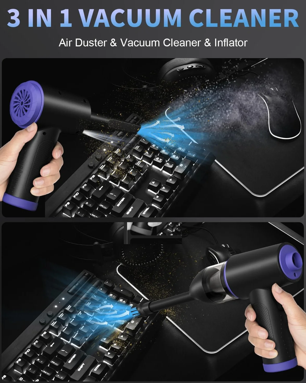 CLEVAST Elettrico Rimuovi Polvere Aria Compressa Senza Fili, 3 in 1 Bomboletta Aria Compressa 3 Velocità 110000RPM, Aria Compressa PC Air Duster Con luce LED Compressore Aria per Computer