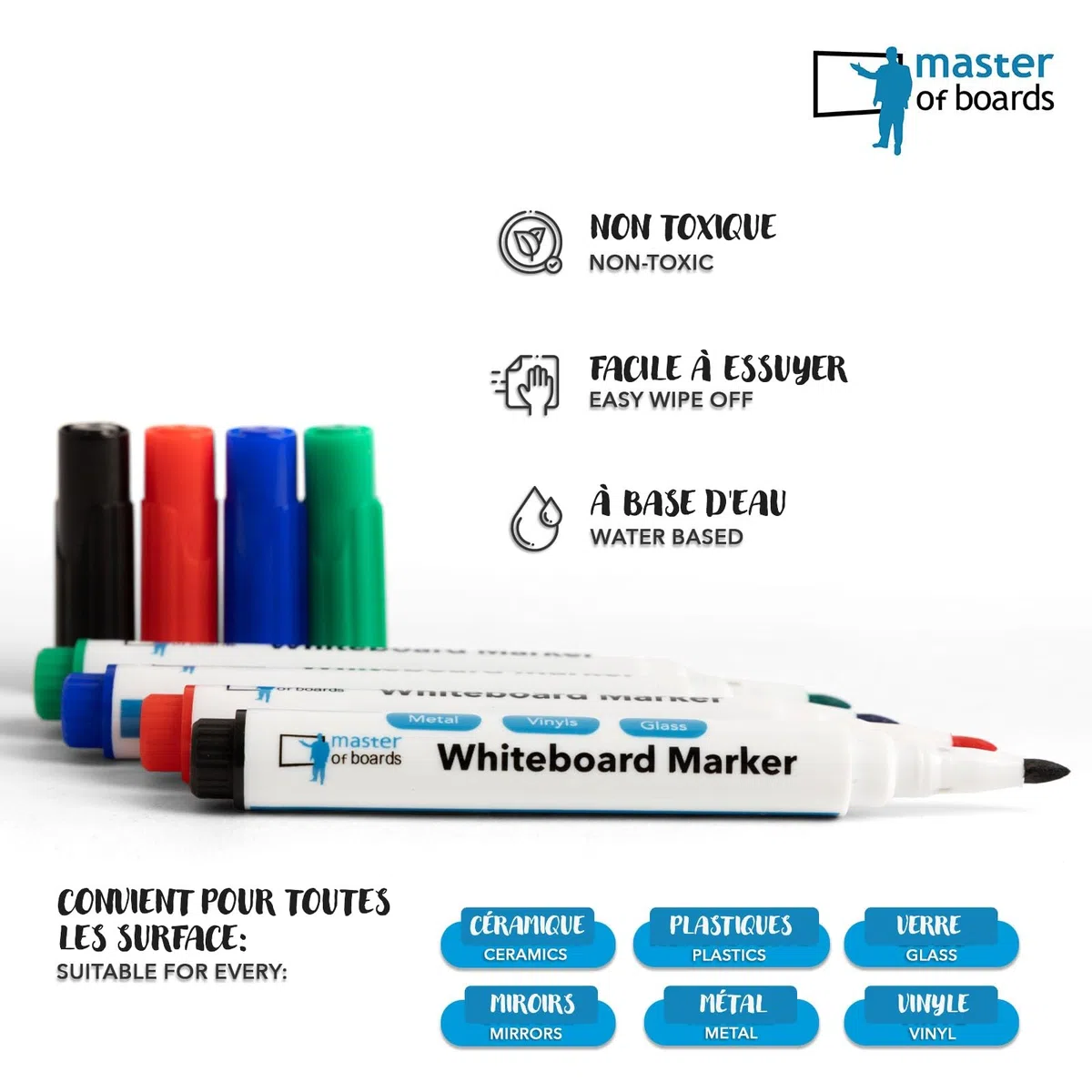 Master of Boards Set di accessori di carta a flipchart – Blocco di carta bianco con 20 fogli, 4 pennarelli, 5 magneti – Dotazione di base per lavagna a fogli mobili per ufficio, scuola o casa
