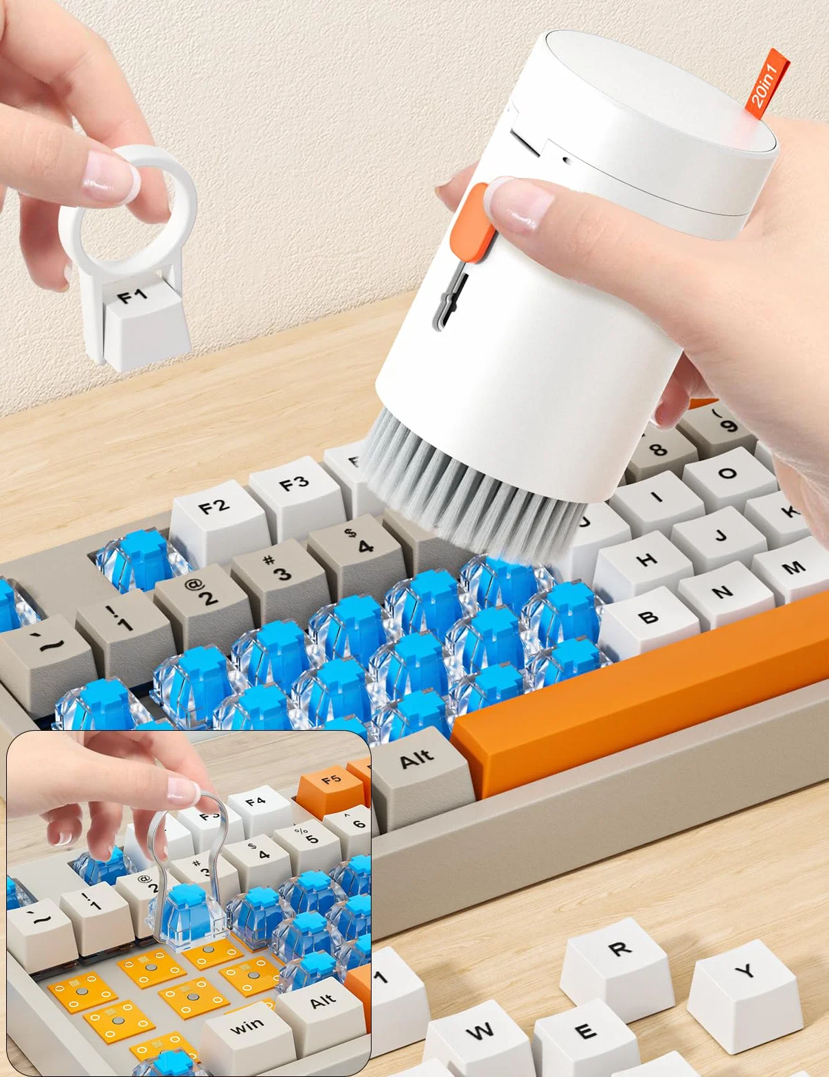 20 in 1 Kit Pulizia Penna Pulisci Auricolari - Soft Keyboard Cleaner Brush Multifunzione Polvere Spazzola Estrattore per Tastiera Pulizia, Bianco