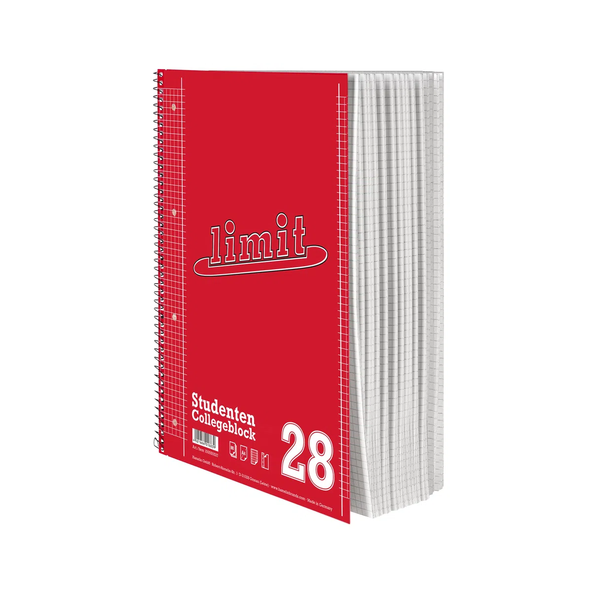Limit 100050537 - Quaderno DIN A4, 80 fogli a quadretti con margine sinistro e destro, 10 pz, copertina rossa