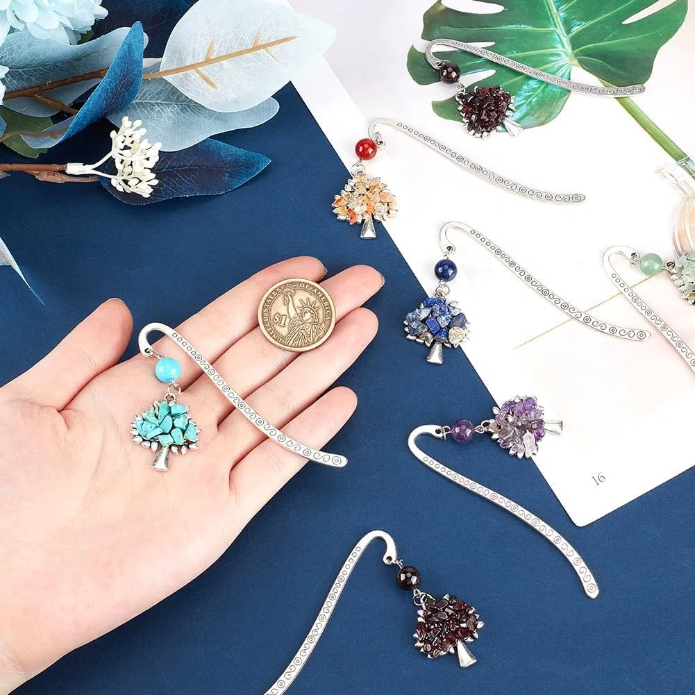 SUNNYCLUE 12Pz Segnalibri Albero della Vita in Stile Tibetano, Segnalibri in Metallo con Gancio Argento Antico, Ametista, Turchese, Perle di Pietre Preziose, Segnalibri in Metallo in Bulk per Lettura