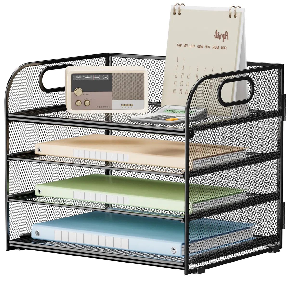 VITVITI Organizer Scrivania,4 Livelli Porta Documenti Scrivania, Rete in Porta Fogli a4 da Scrivania Accessori per Casa Ufficio (Nero)