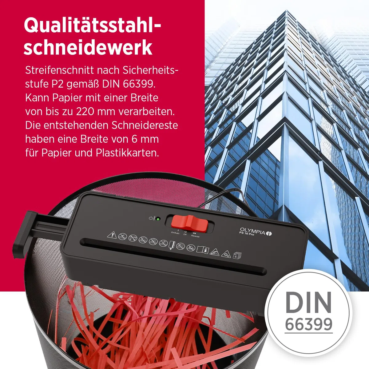 OLYMPIA PS 16 Pro trituratore documenti nero | Trituratore di carta compatto per la casa | Trituratore a strisce | Shredder carta | dispositivo di triturazione carta