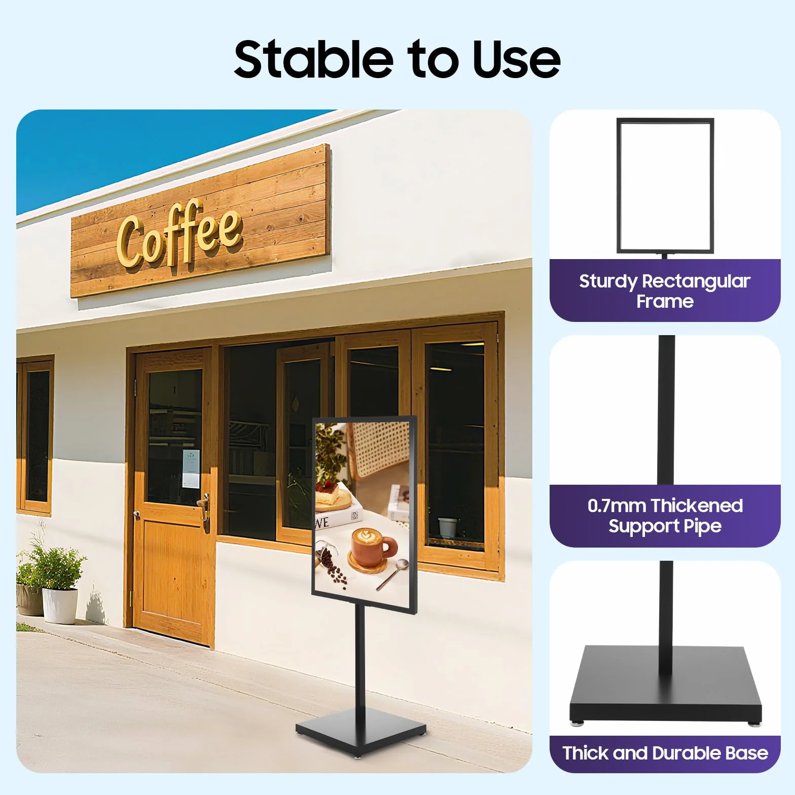 Supporto per cartelli A1 90x65 cm, espositore da terra in ferro, doppia faccia e pieghevole, cavalletto pubblicitario per negozi, supermercati e ristoranti