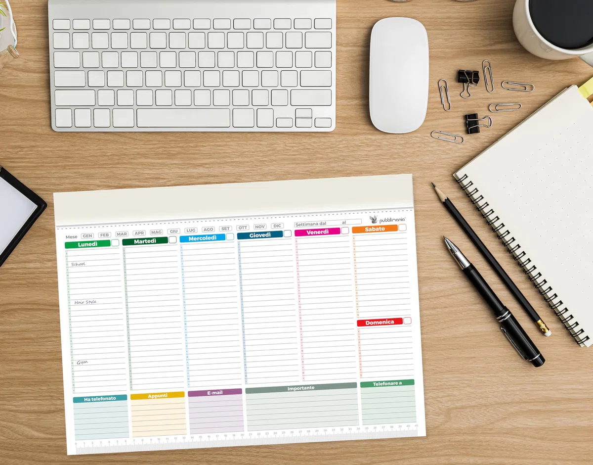Pubblimania 2 MAXI PLANNER SETTIMANALE da tavolo per scrivania. (Cm 43x31) Organizer Weekly planner Agenda per Ufficio (2 Maxi Planner)