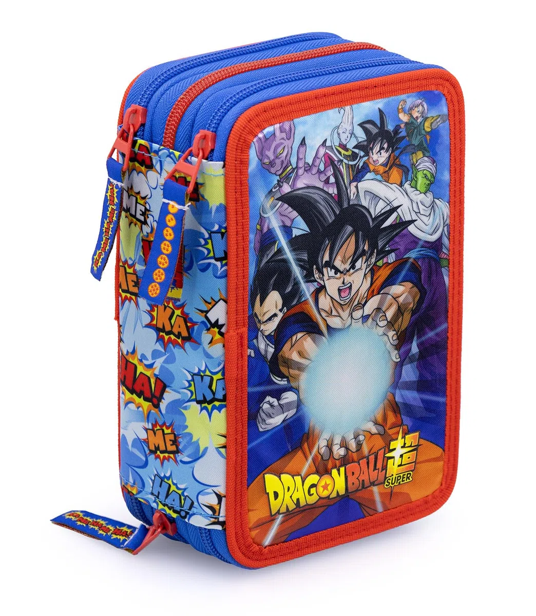 Astuccio Scuola Completo 3 Zip Riempito con 44 Pezzi con Pennarelli Giotto e Pastelli 4mm - Per i fan di Dragon Ball - Prodotto Ufficiale - Logo stampato 3D