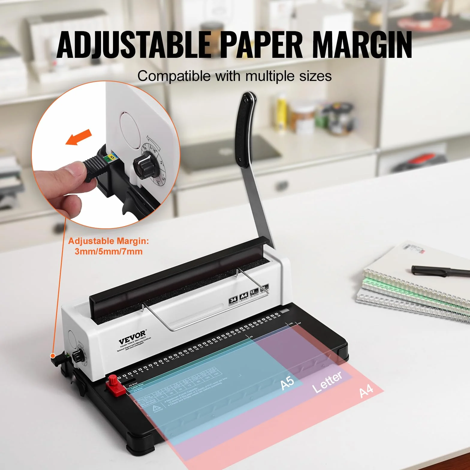 VEVOR Rilegatrice per Formato A4 A5 Lettera, Rilegatrice a Spirale Manuale a 34 Fori, 120 Fogli alla Volta, Perforatrice ad Anelli con 100 Dorsi per Rilegatura a Bobina da 8 mm, per Ufficio, Fabbrica