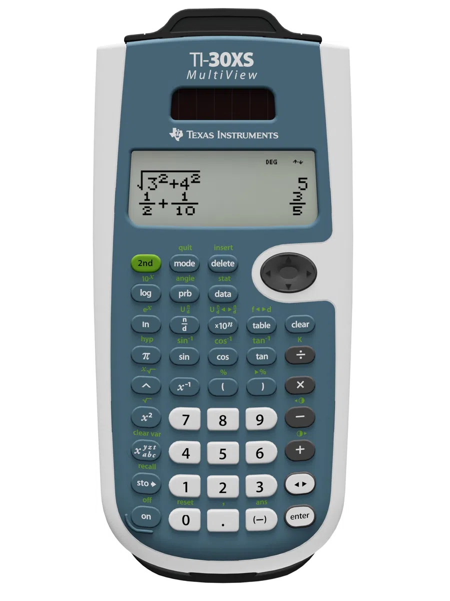 Texas Instruments TI-30XS MultiView Pocket – Calcolatrice con tasca, calcolatrice scientifica, 16 cifre, 4 linee, batteria/solare, blu, bianco