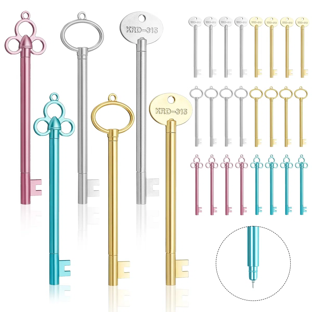 Penna e gel, 30 Pezzi a forma di chiave, Penne e Gel Vintage a Forma di Chiave, Creative per Ufficio, Cancelleria e Materiale Scolastico