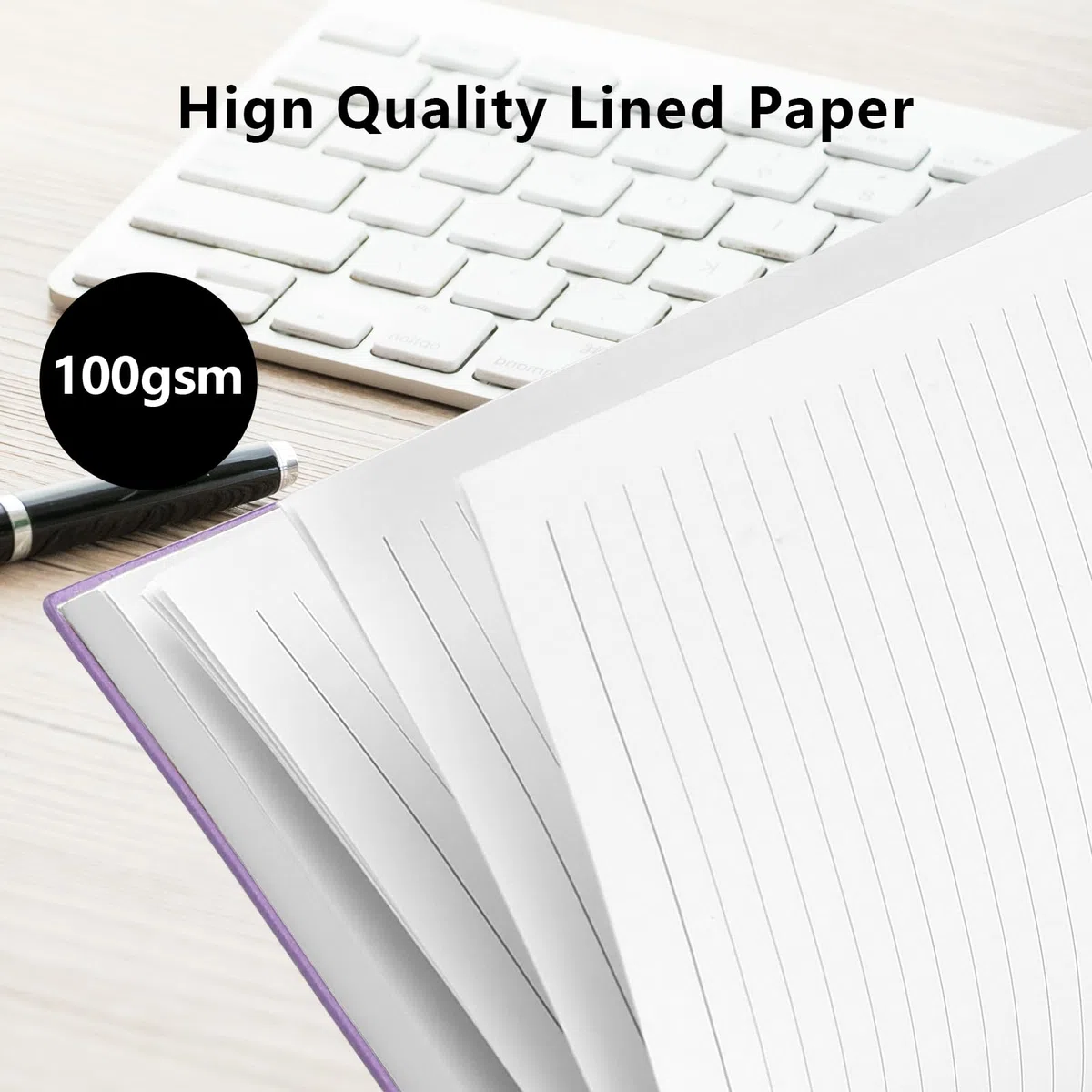 Quaderno a righe formato A4, grande blocco notes con copertina rigida e 320 pagine di carta spessa di alta qualità, senza trasparenza, giornali in pelle per donne e uomini, tasca interna, viola