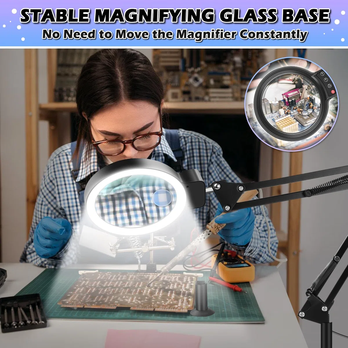 NZQXJXZ 10X 30X Lente Ingrandimento con Luce e Supporto, 2 in 1 Lampada d'Ingrandimento da Pavimento Dimmerabile a 72 LED, Lente di Ingrandimento per Lettura, Lavori Ravvicinati, Hobby