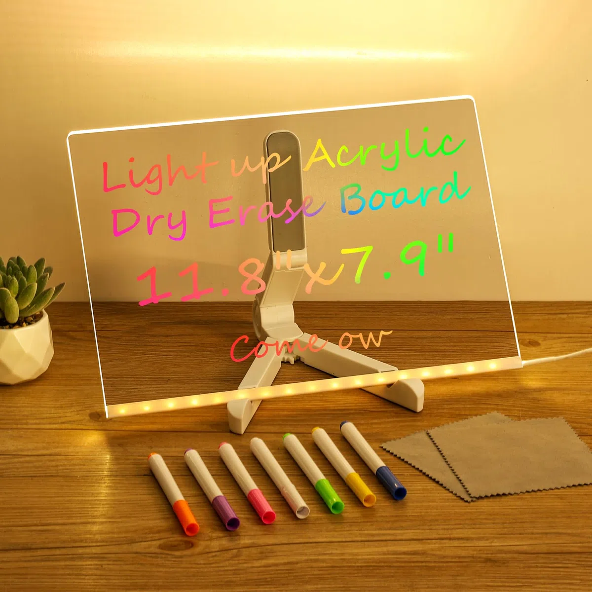 Lavagna LED con 7 colori, 30,5 x 20,3 cm, lavagna da disegno a LED per bambini, lavagna luminosa in acrilico cancellabile a secco, con supporto e 7 creatori, per casa, ufficio, scuola, per Halloween