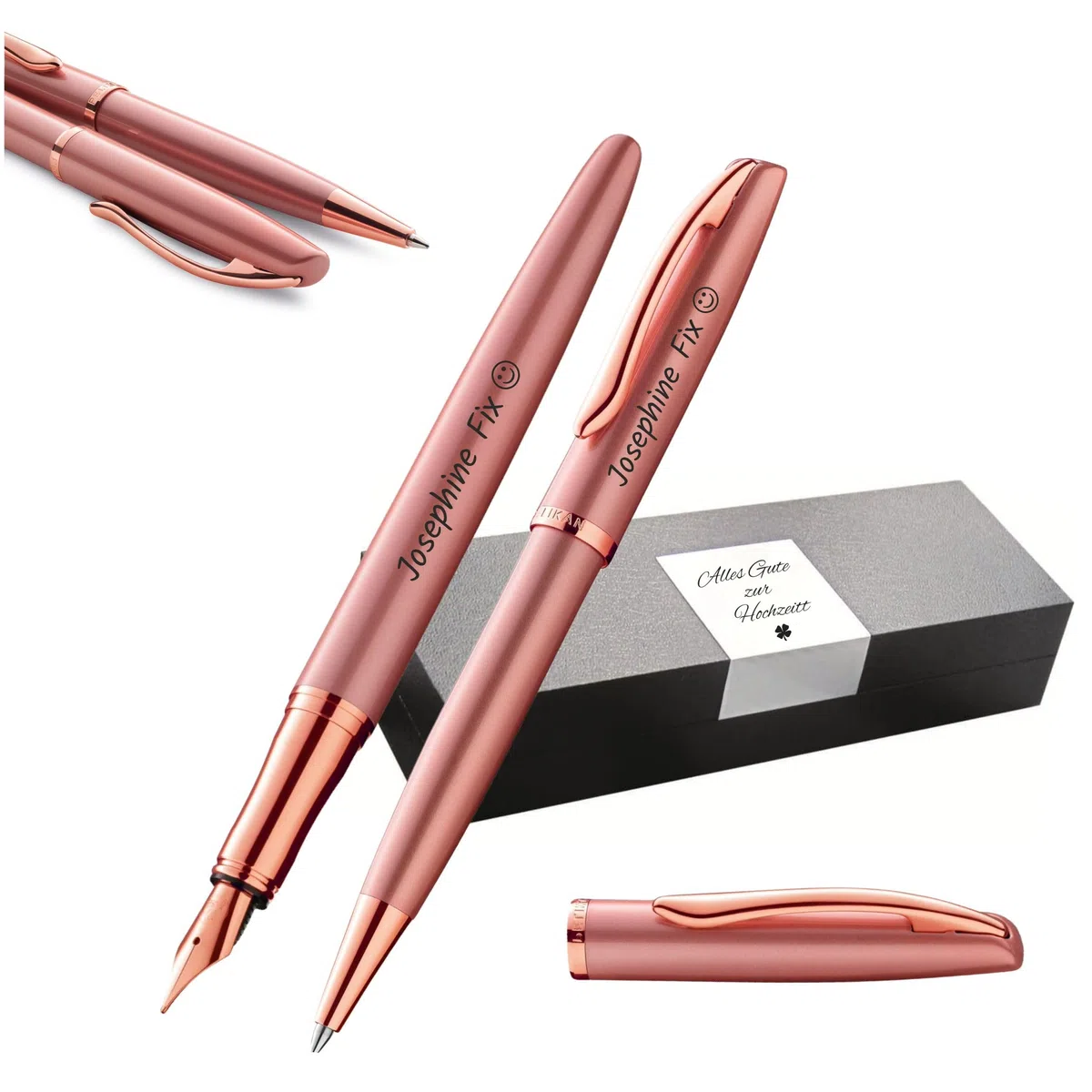 Pelikan Jazz Noble Elegance K/P36 Penna a sfera e penna stilografica con incisione regalo, penne uniche con nome, regali personalizzati (rosa rosa)
