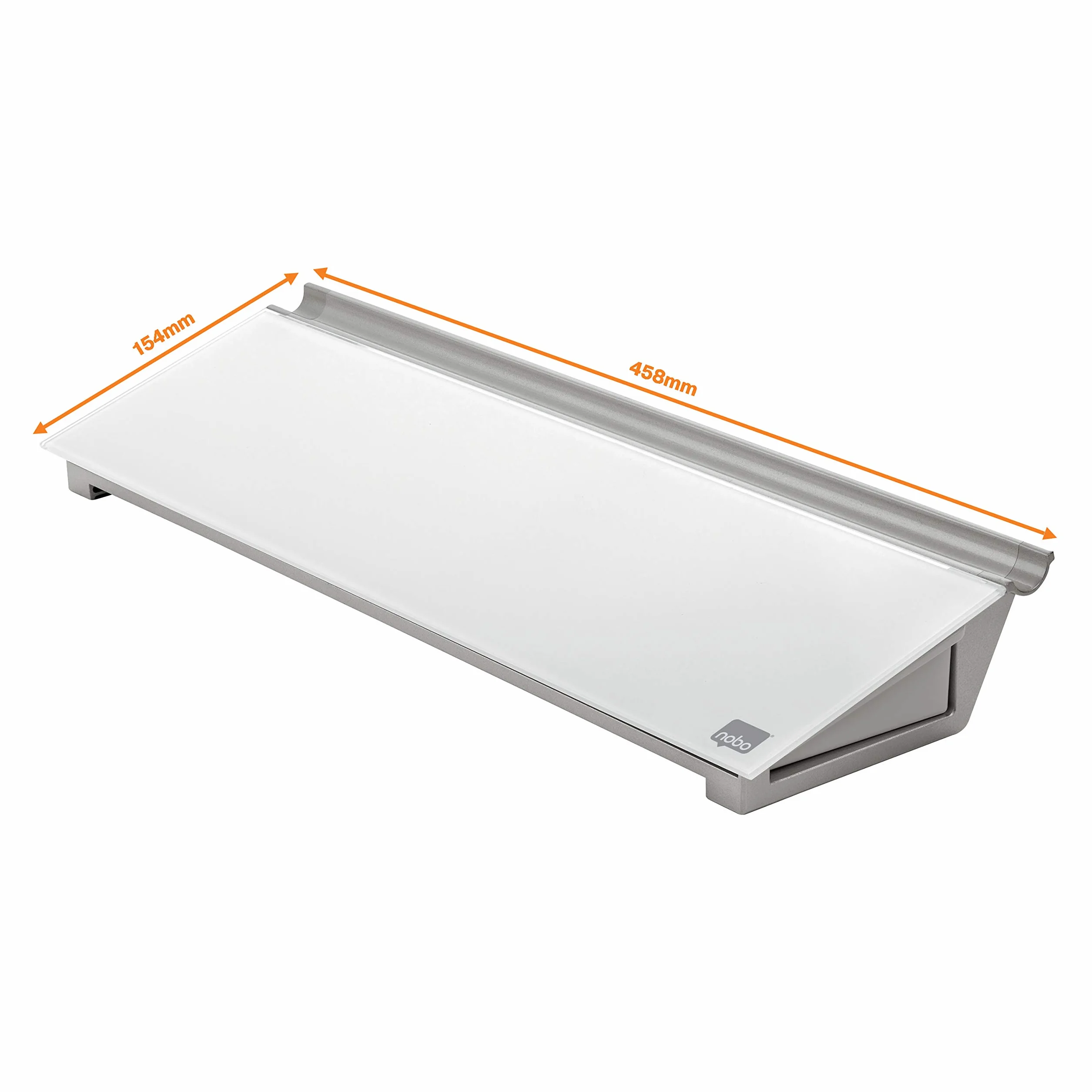 Nobo Lavagnetta da scrivania in vetro, Blocco scrivania per note con Pennarello cancellabile a secco, Lavagna con Cassetto laterale Portaoggetti, Senza Cornice, 458 x 60 x 140 mm, Bianco