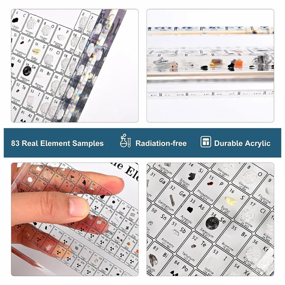 Tavola periodica con elementi reali, tabella elementi, display periodico acrilico con 83 campioni reali, durevole