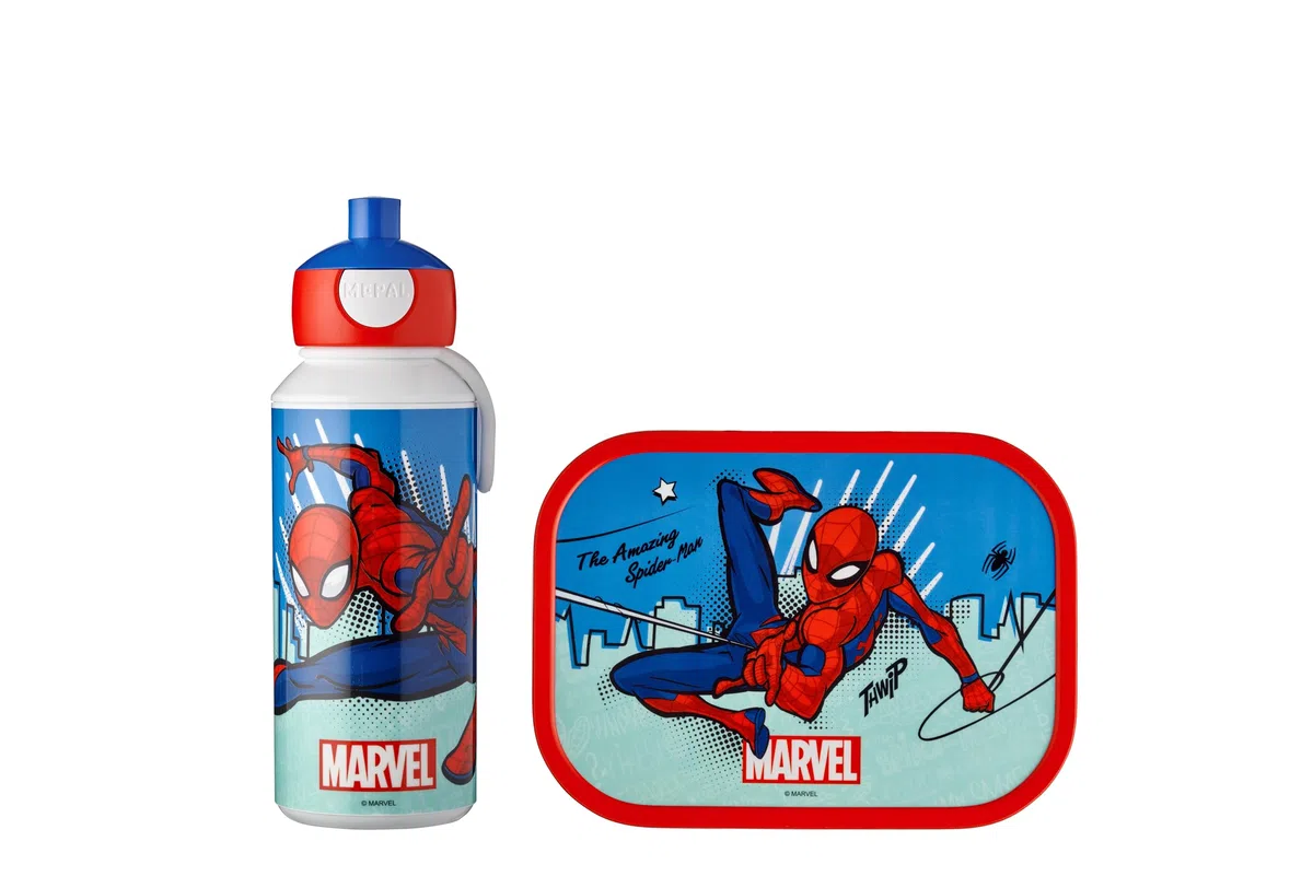 Mepal - Pranzo Set Campus - Spiderman Lunch Set con Pop-up Drink Bottle & Lunch Box - BPA -Free - 400 ml + 750 ml